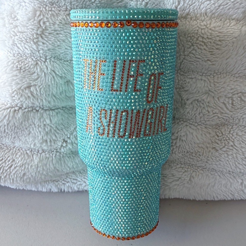Taylor Swift The Life of a Showgirl Rhinestone Tumbler Teal Orange Merch NEW